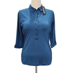 NWT OGIO women's blue 3/4 sleeve soft comfy  half button down shirt top blouse M